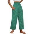 thumbnail image 7 of Womens Casual Floral Print Pants Loose High Waist Wide Leg Flowy Ankle Length Trousers Summer Beach Vacation Boho Pants Green S, 7 of 7