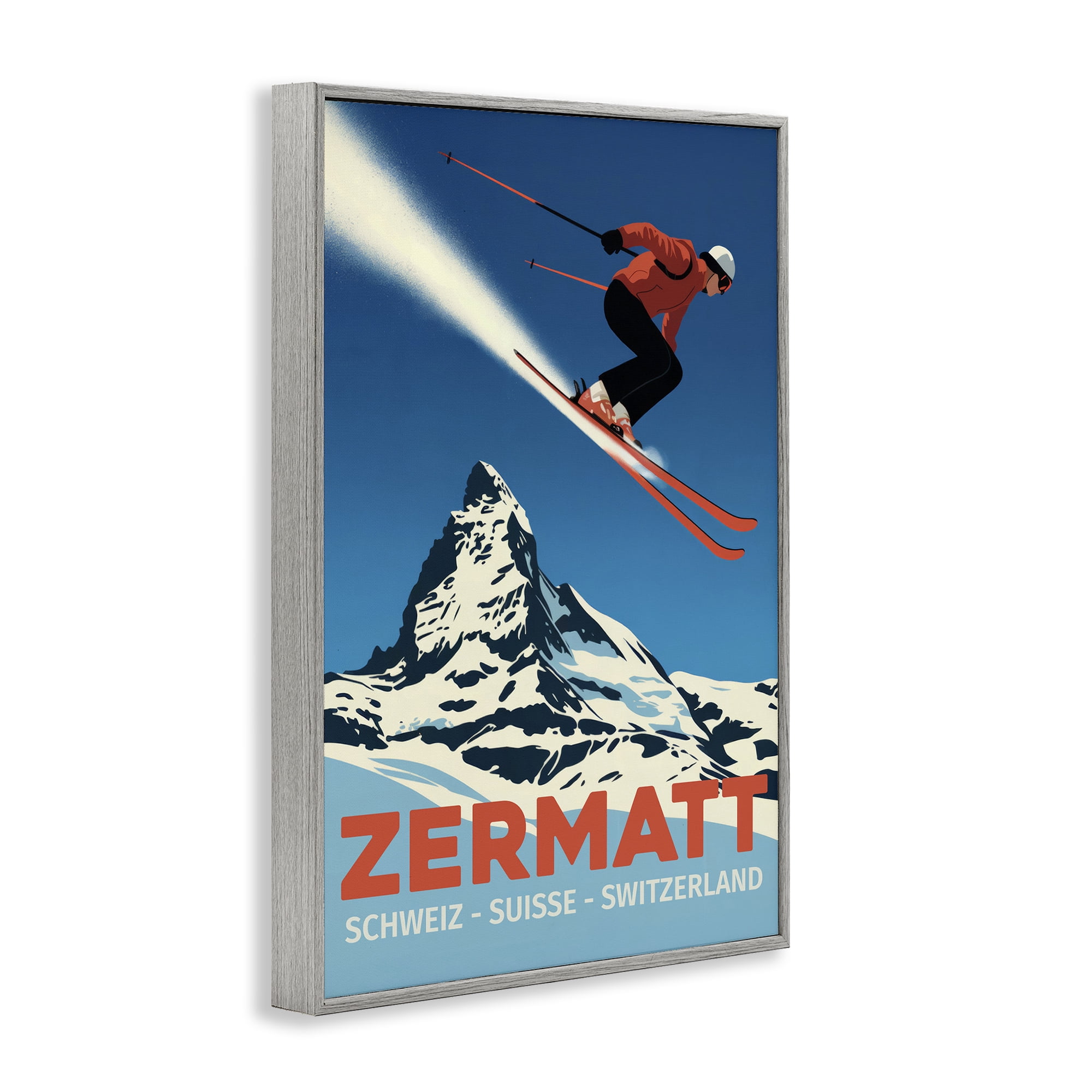 Stupell Industries Zermatt Ski Poster Gray Framed Giclee Art, design by Andreas Magnusson