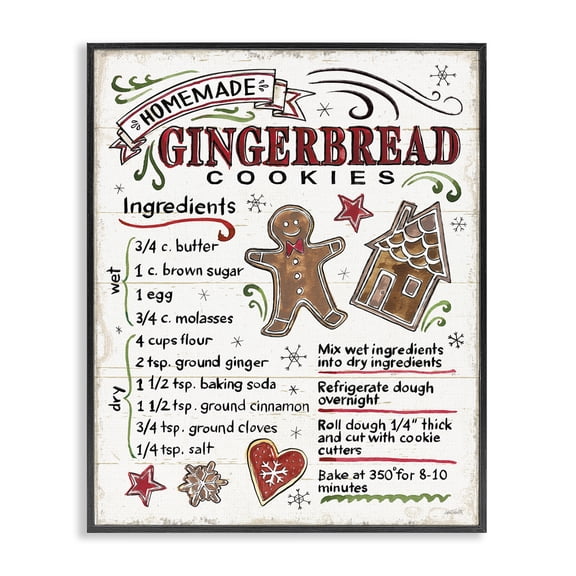 Stupell Industries French Country Holiday Gingerbread Cookies Recipe Black Framed Giclee Art, 11 x 14, by Anne Tavoletti