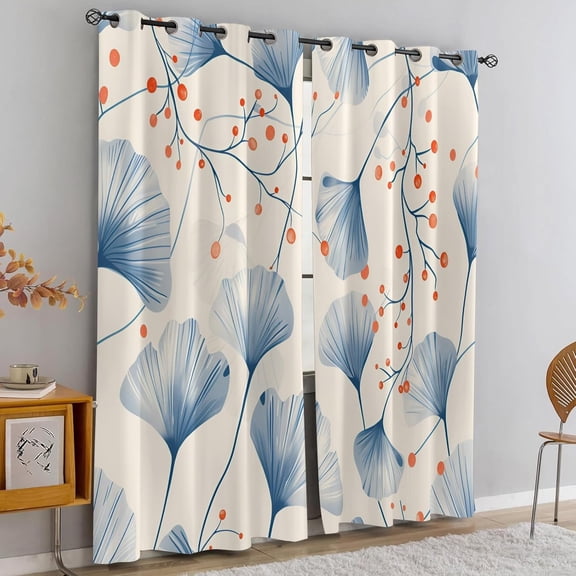 Ginkgo Leaf Blackout Curtains, Watercolor Plant Drapes for Living Room Bedroom, Botanical Nature Room Darkening Window Treatments 26"W x 45"L (2 Pack)