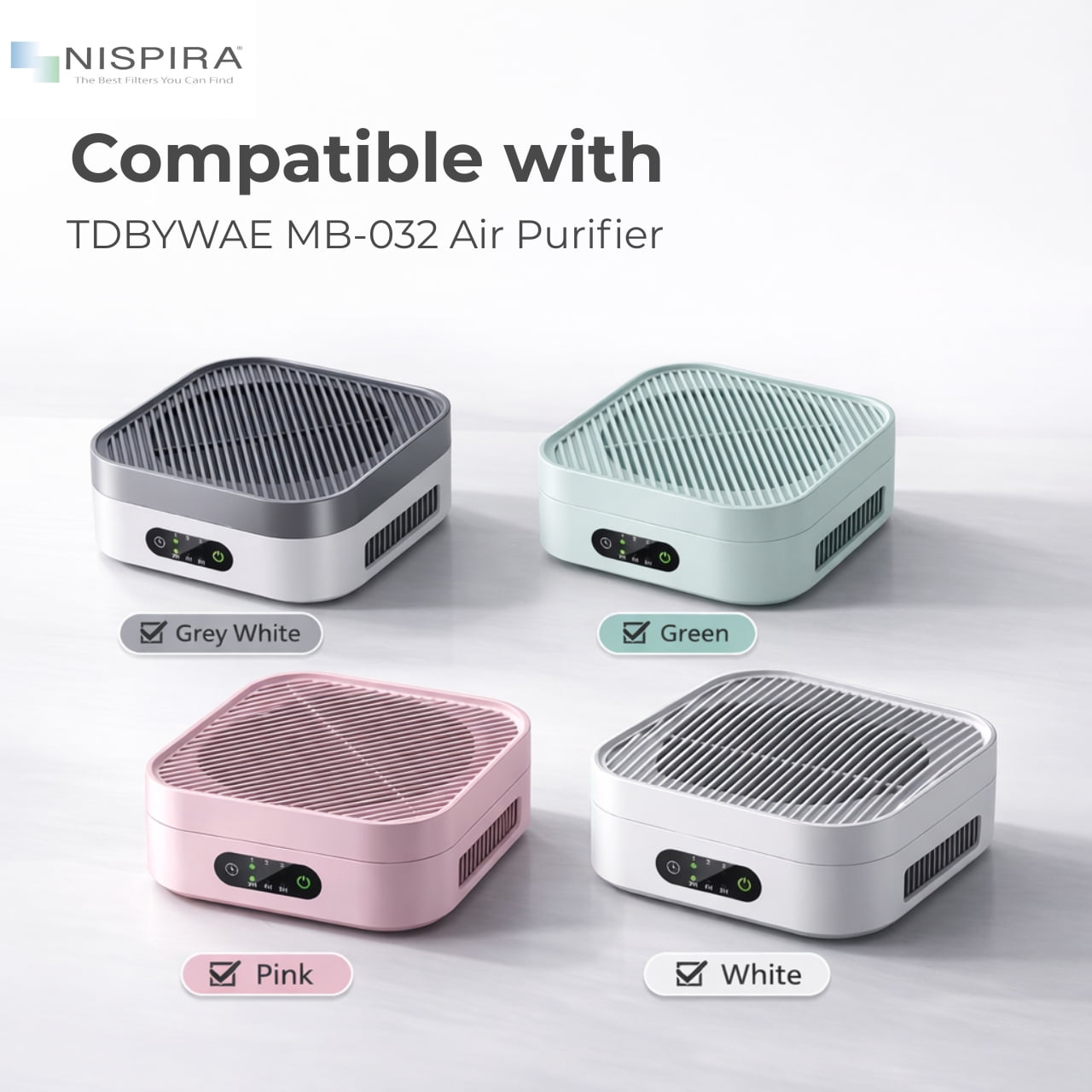 Nispira Replacement Filter for TDBYWAE MB-032 Air Purifier, 3-Stage HEPA Carbon Filter, 4 Pack