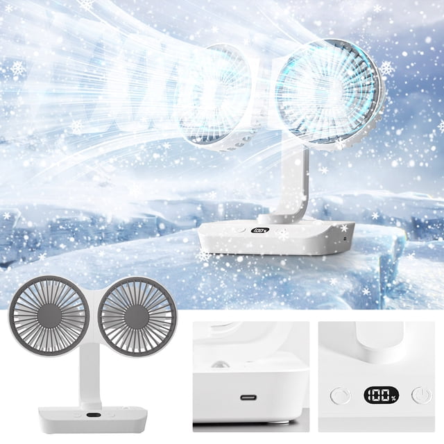 Personal Fans Desktop Small,Small Fans For Home And Outdoor Use,Desktop Fan Shaking Head Small Fan Light Sound Double-head Fan USB Mini Rechargeable High Wind Wall-Mounted Fan
