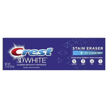 Crest 3D White Stain Eraser, Whitening Toothpaste Icy Clean Mint, 3.5