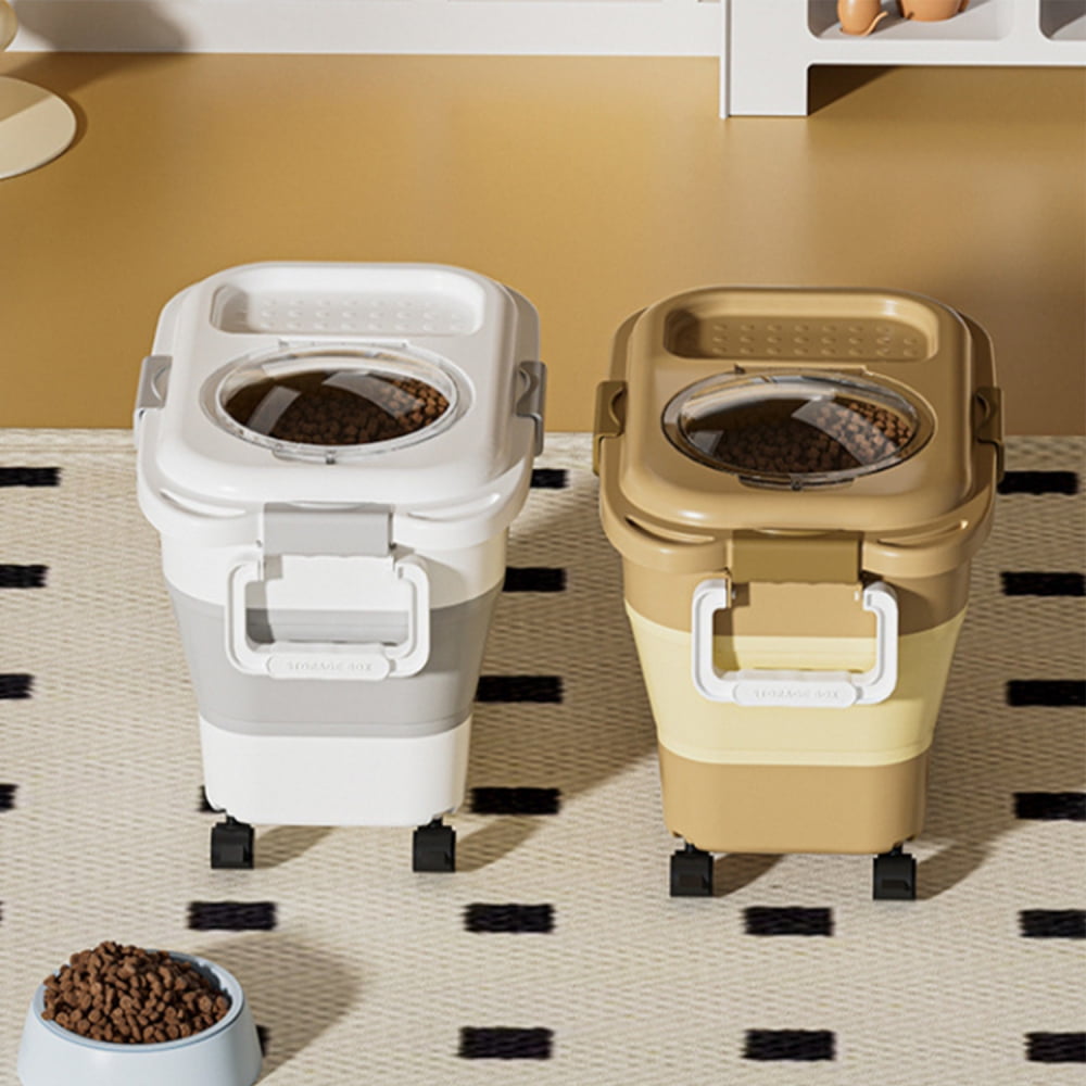 Sealable Plastic 10-15 Lbs Dog Pet Cat Bird Seed Kitchen Pantry Holder Bin Bucket with Rolling Wheel,Collapsible Dog Food Storage Container, Airtight 20-25 Lbs Rice Cereal Flour Sugar Containers