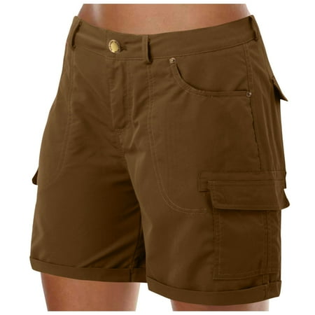 WNVMWI Womens Shorts Boxer Shorts for Women Stretchy Denim Shorts for Women Loose Solid Mini Pant Summer Beach Shorts Buttons Short Hot Pants Cargo Shorts Young Adult Shorts Workout Bottoms Coffe L