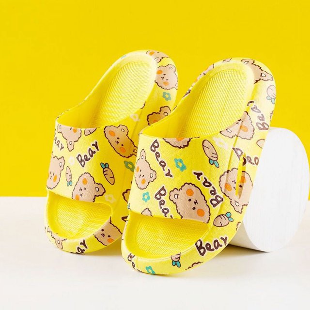 Pantuflas para niños con dibujos de osos para niñas, antideslizantes, con fondo suave, para el baño, para interiores y exteriores, de verano