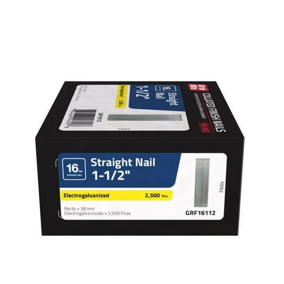 Grip-Rite GRF16112 Steel Finish Nails, 1-1/2", 16 Gauge, 2500/Box