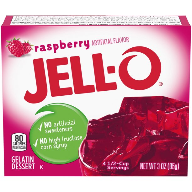 JellO Raspberry Instant Gelatin Mix, 3 oz Box