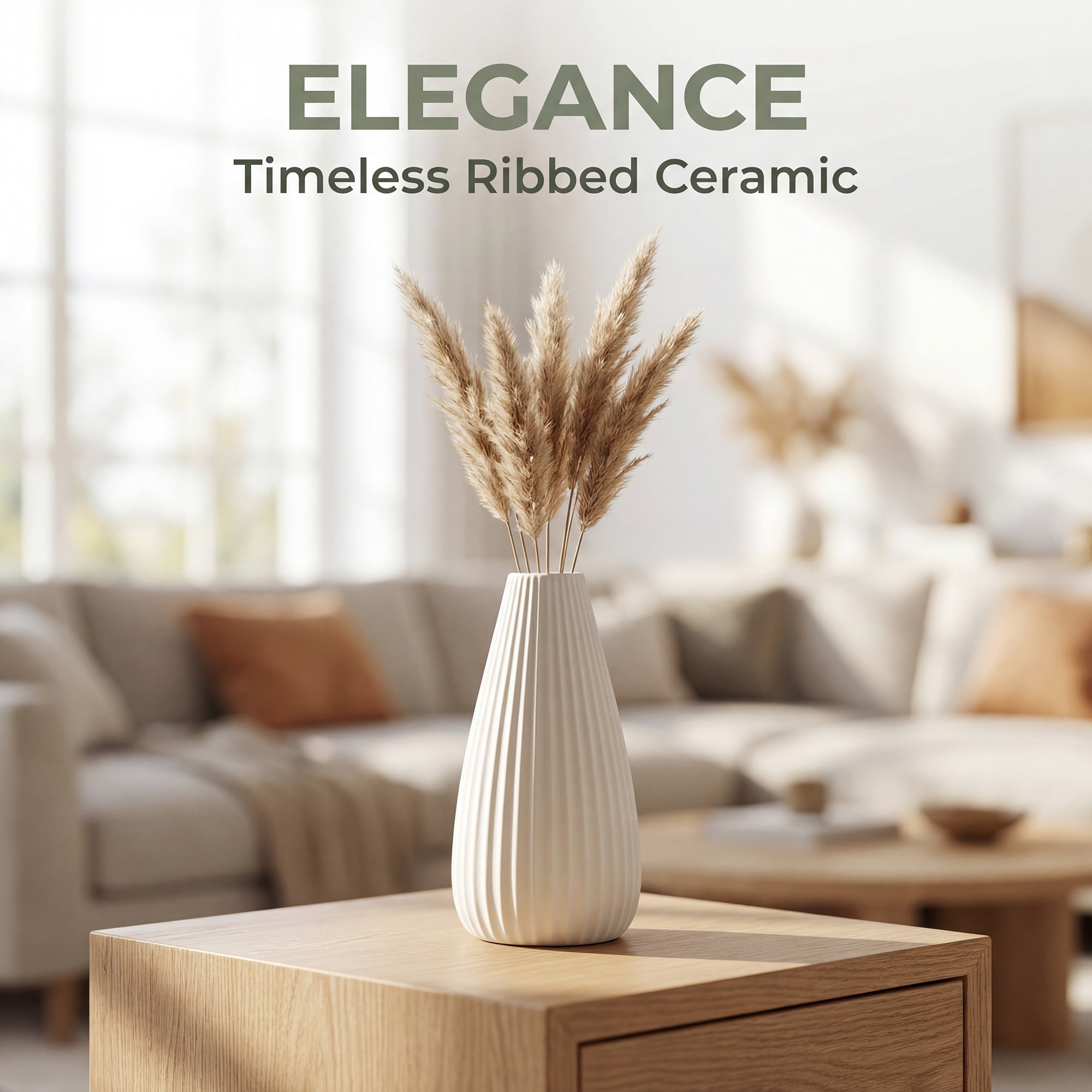 Unique Bargains Modern Ceramic Matte Ribbed Flower Vase White 3.0" x 3.0" x 5.9"