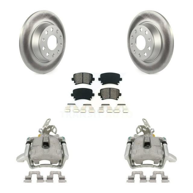 Transit Auto Rear Disc Brake Caliper Coated Rotors and Semi-Metallic Pads Kit for Car Volkswagen GTI Audi A3 Quattro with 282mm Diameter Rotor KCG-100301S