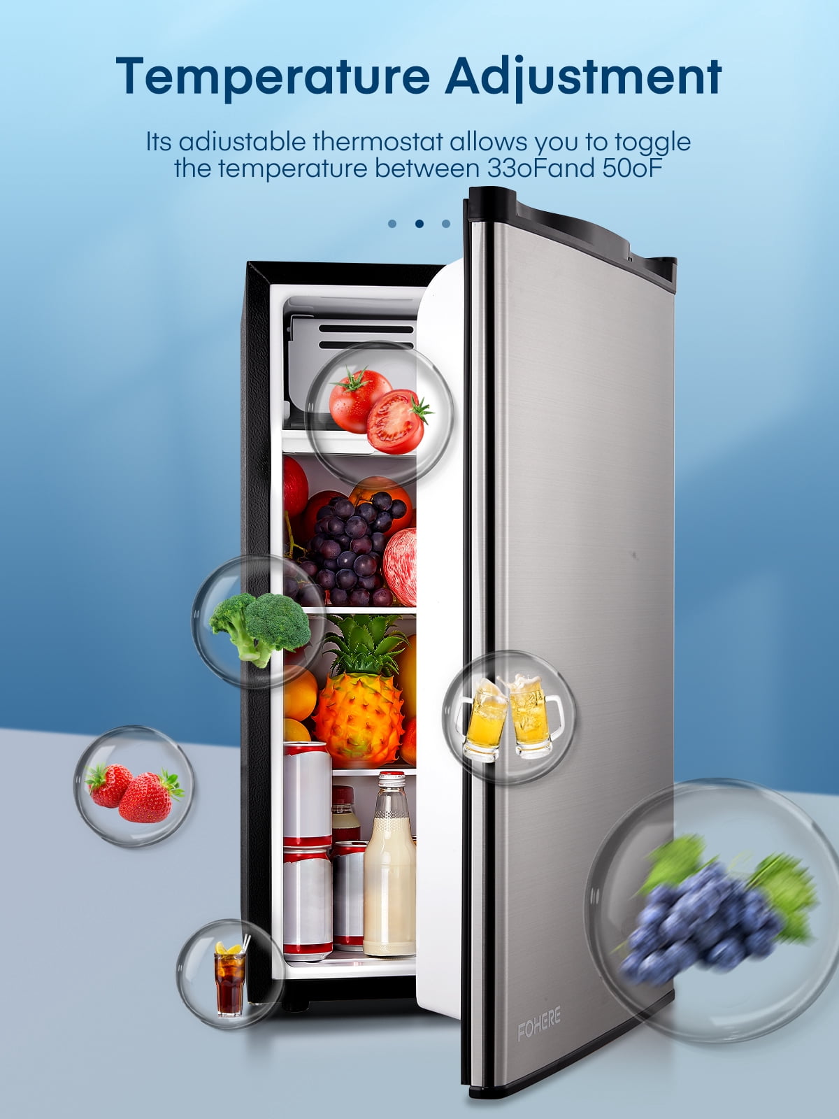 Fridge with Freezer for Bedroom, 3.2 Cu. ft Refrigerator for Office,  Stainless Steel