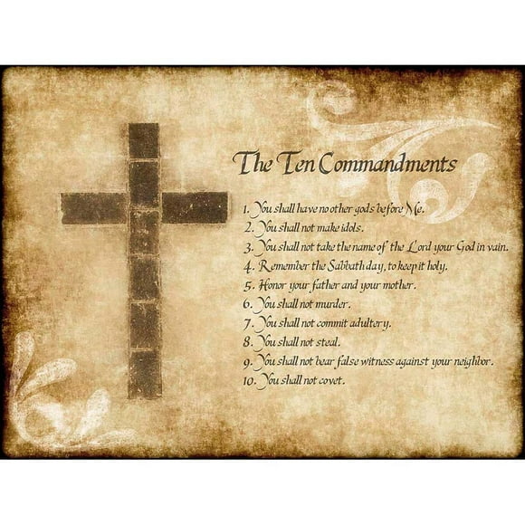 The Ten 10 Commandments Cross Christian Religious Bible Quote Typography 12X16" Unframed Wall Art Print