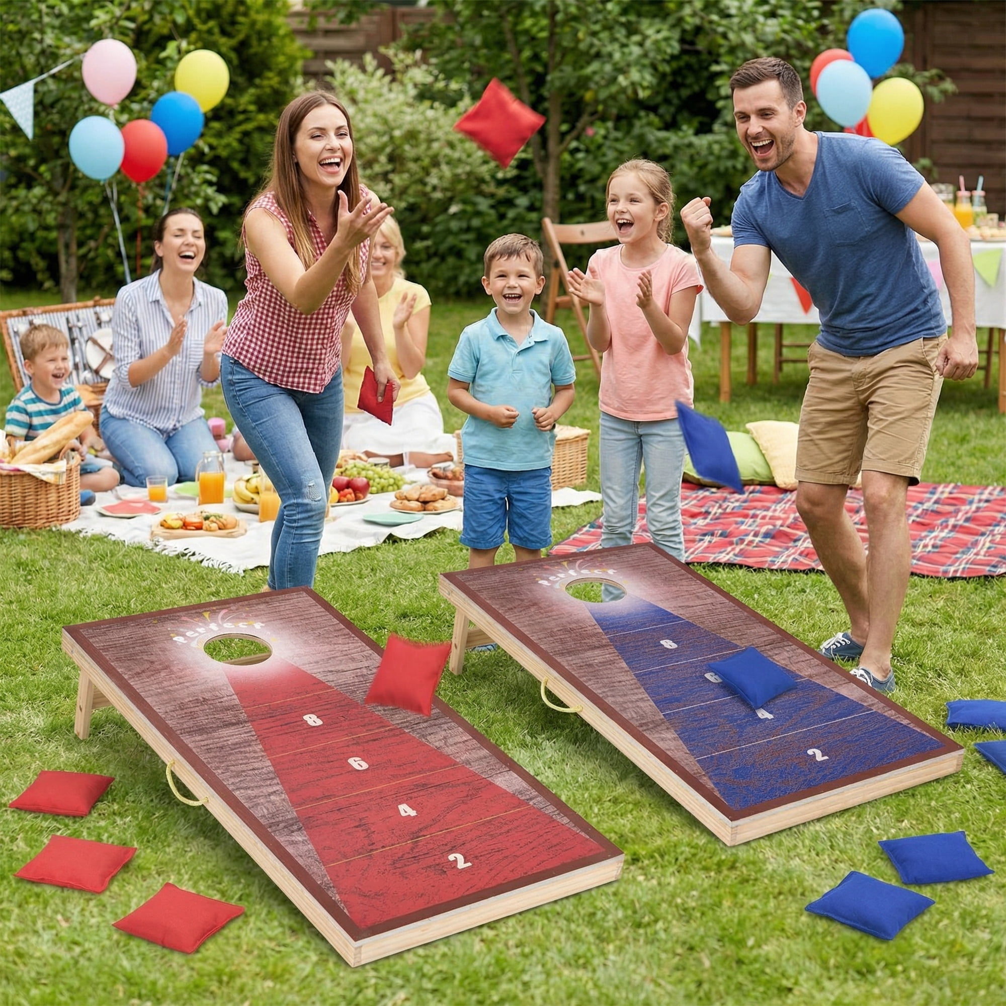 Naipo 4x2FT Cornhole Game Set with 8 Bean Bags Portable Outdoor Wooden Cornhole Boards Set Perfect for Adults Family Beach Yard Camping Parties Games