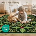 thumbnail image 4 of ODIKA 8'x10' Washable Area Rug Leaves Rings Festive Botanical Snake Motif Border Circle Round Flowing Dynamic for Dining Room, Large Office, Lounge, Non-Slip Chair-Friendly Mat, 4 of 7