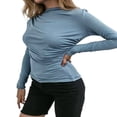 thumbnail image 1 of Women‘s Asymmetrical Ruched Tops Long Sleeve Solid Color T-Shirts, 1 of 4