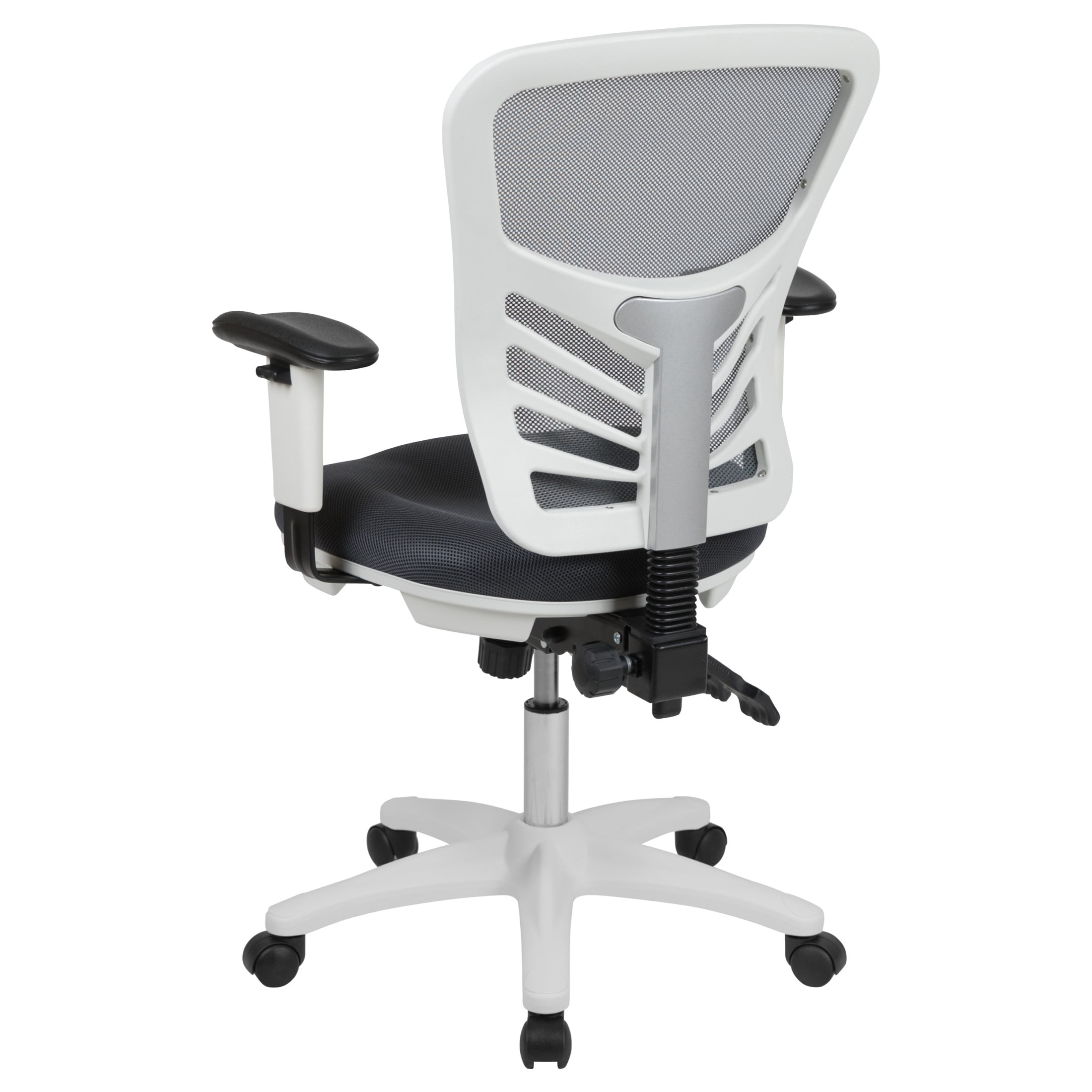 Flash Furniture Nicholas Mid-Back Dark Gray Mesh Multifunction Executive Swivel Ergonomic Office Chair with Adjustable Arms and White Frame