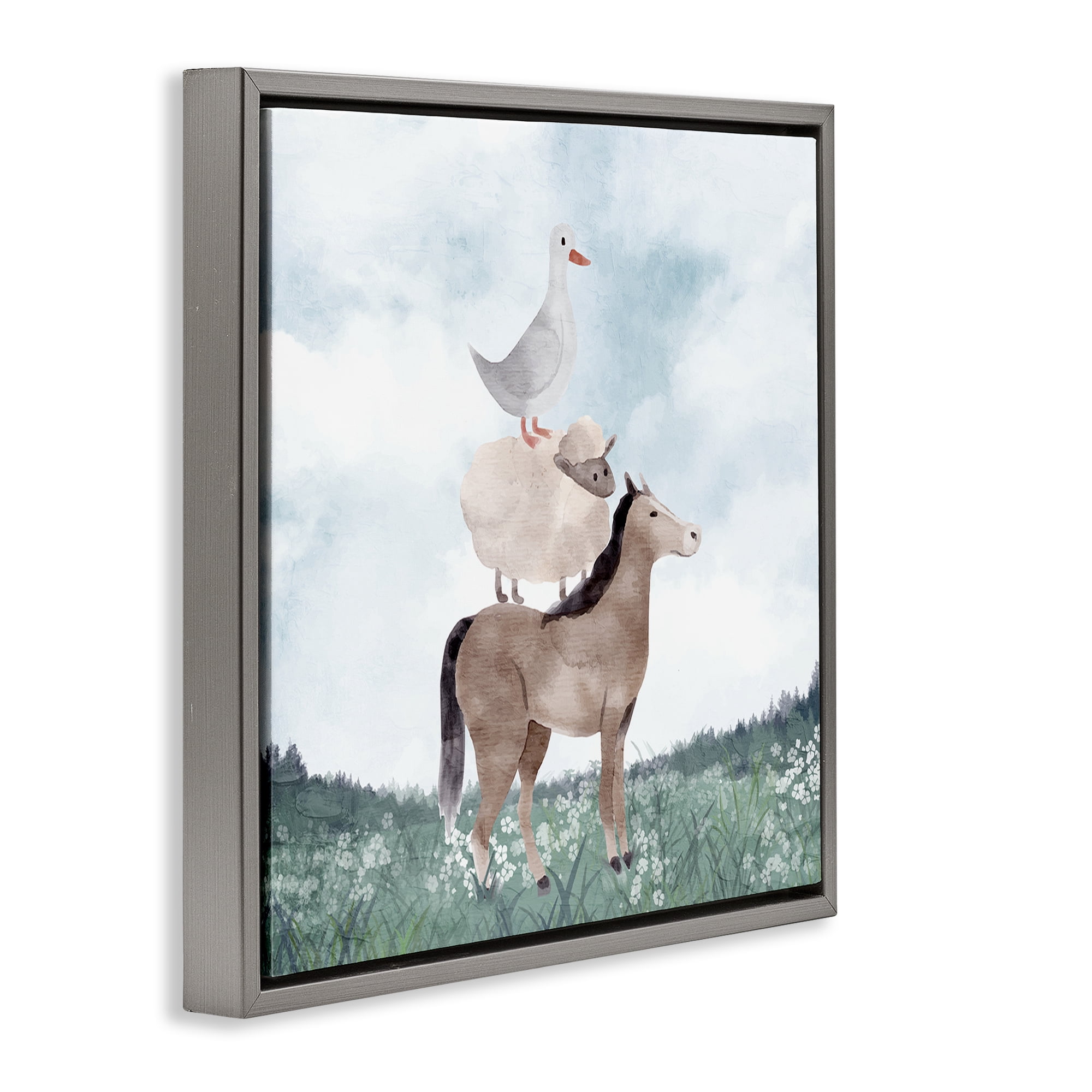 Stupell Industries Muted Blue Sky Farm Gray Framed Floater Canvas Wall Art, design by Kim Allen