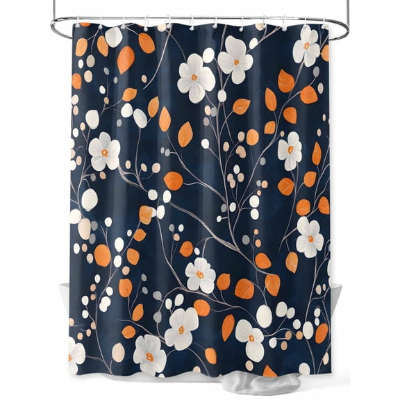 Shower Curtain White Flowers Shower Curtains for Bathroom, Waterproof Polyester Shower Curtain Set with Hooks, Small Stall Size 36" x 72" Leaf Branch