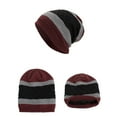 thumbnail image 3 of WREESH Men's Knitted Beanie Hat Fleece Thickened Wool With Large Vertical Stripe and Leather Label, Ideal for Outdoor Wear Wine, 3 of 4