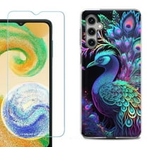 For Samsung Galaxy A16 5G Phone Case Cover, Shockproof Case with Tempered Glass Screen Protector, by OneToughShield - Neon Peacock