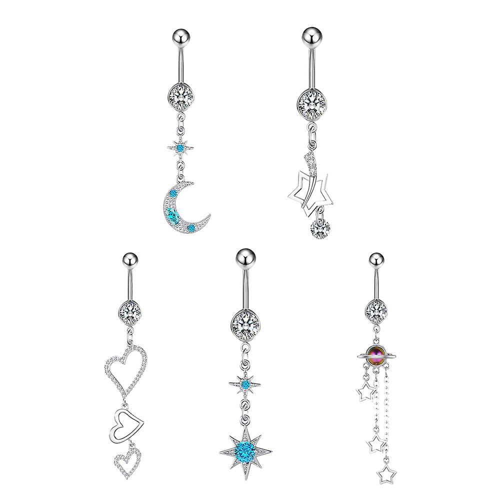 5 Pcs Heart Belly Button Rings Navel Barbell Stud Heart Navel Ring Piercing Belly Ring Nail Belly Button Eyebrow Ring