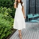 thumbnail image 2 of Vestido midi informal de verano con mangas acampanadas y fruncido para mujer - Cuello redondo, cintura elástica, falda escalonada - S-XL, 2 of 8