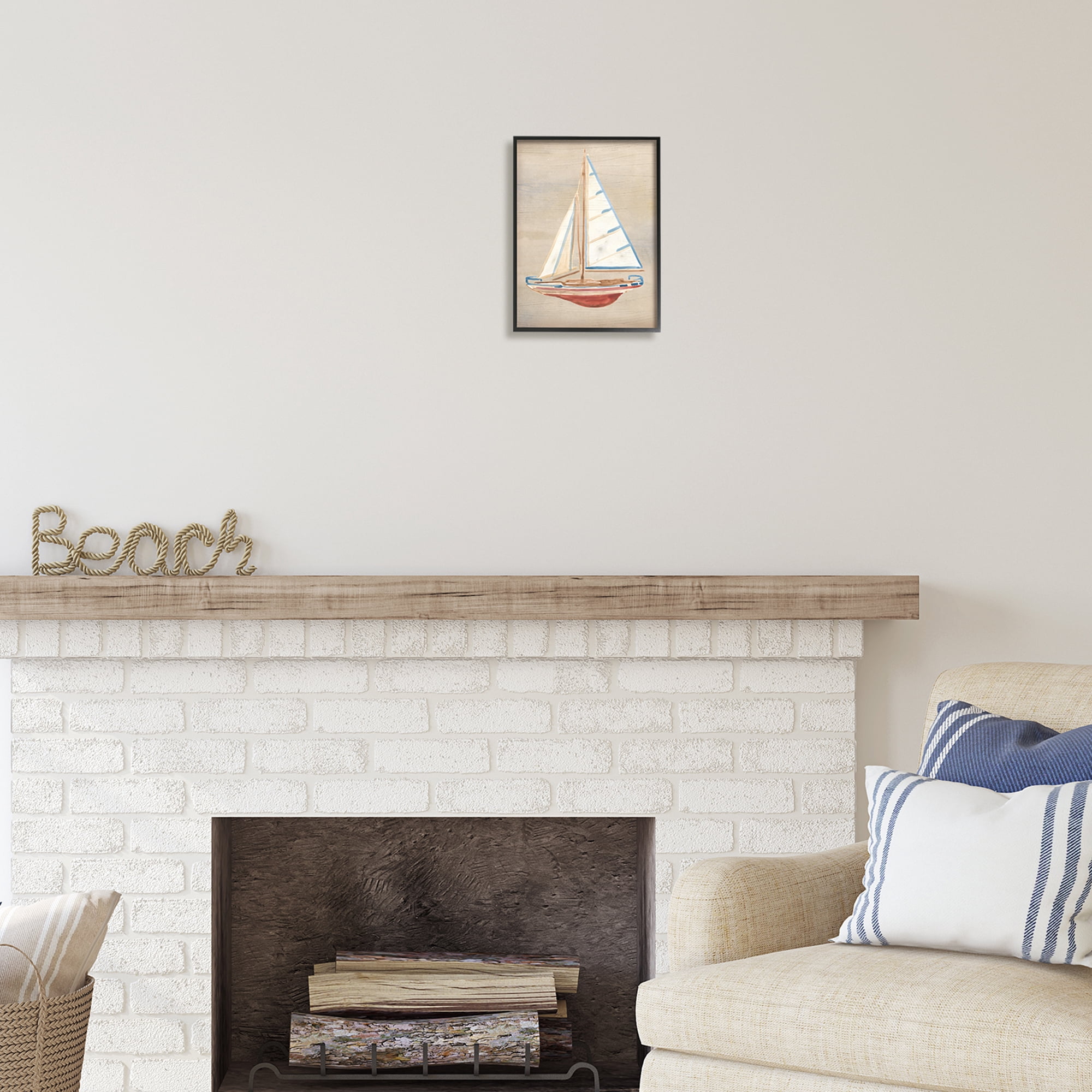 Stupell Industries Rustic Red Boat Transportation Painting Black Framed Art Print Wall Art, 11 x 14