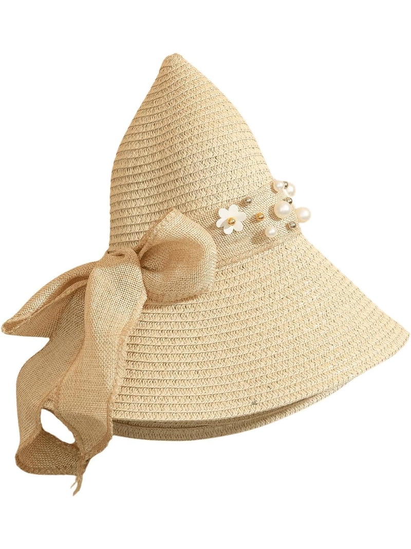 Scalloped Wide Brim Straw Sun Hat Boho Beaded Beach Hat Women main image 4