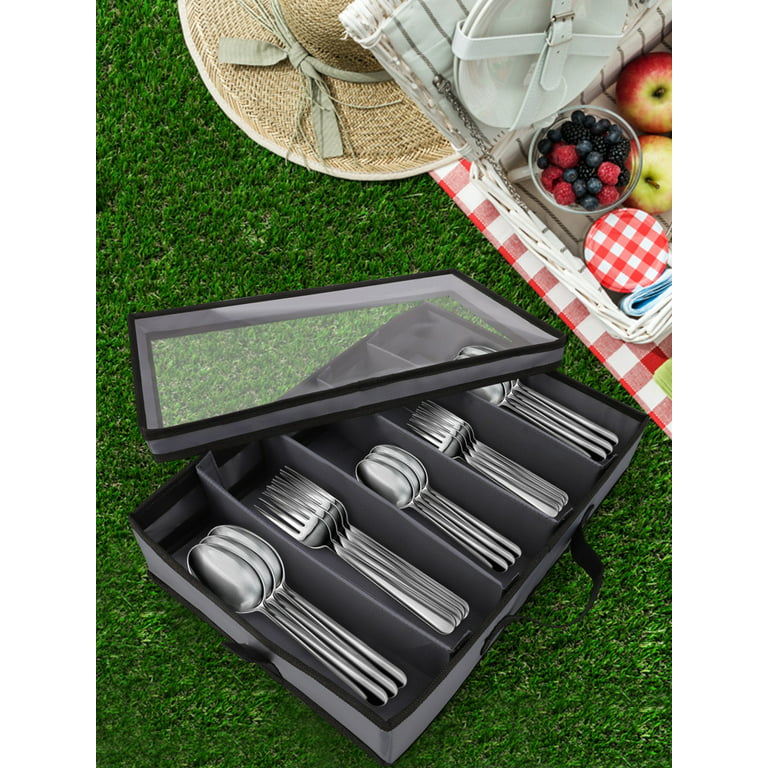 moobom Flatware Storage Case, Silverware Storage Box Chest With Adjustable  Dividers, Fabric Container Holder For Organizing Utensils, Cutlery,  Flatware 