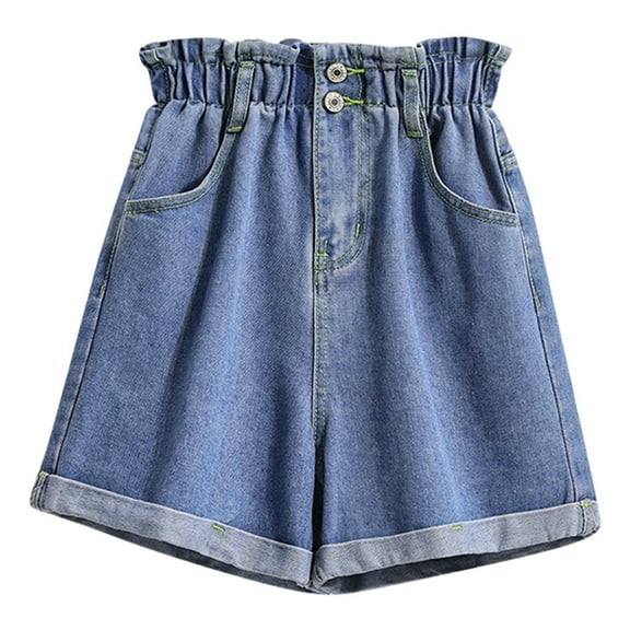 MIXUE Shorts For Women Summer Solid Color Loose Plus Size Denim High Waist Loose A Line Wide Leg Womens Shorts Daily-Wear,Blue,XXXL