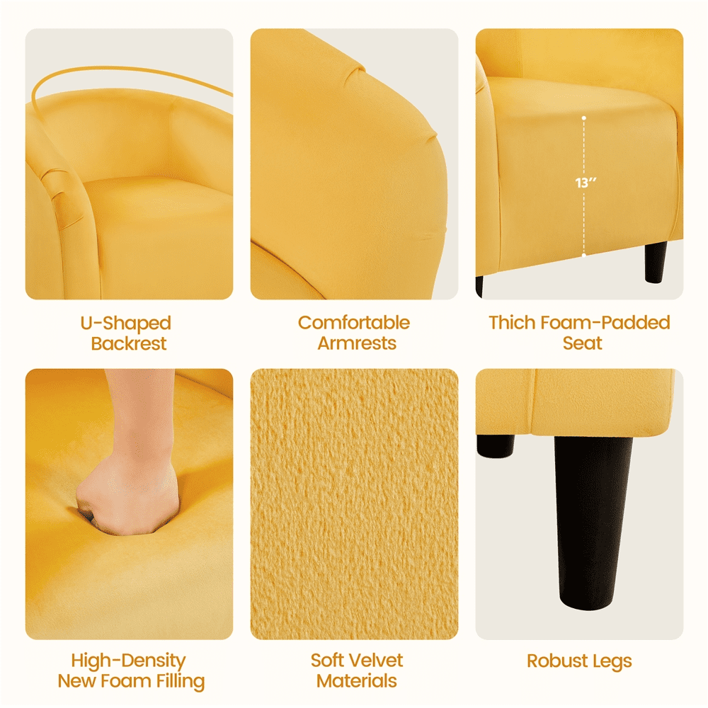 Renwick Modern Upholstered Accent Chair for Living Room, Set of 2, Yellow Velvet