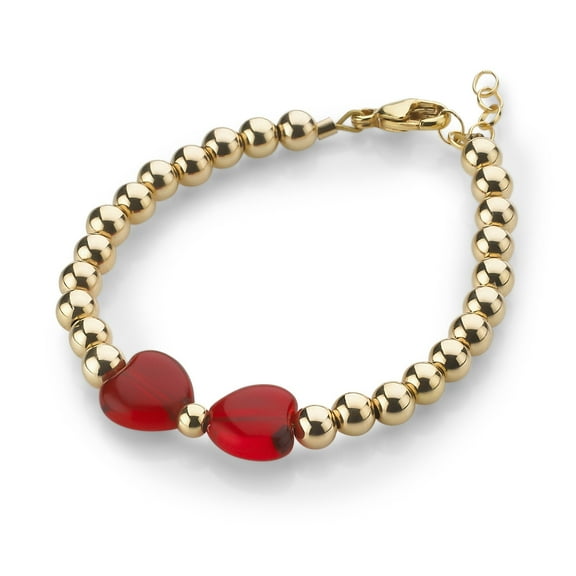 Luxury Child Bracelet 14kt Gold Filled Pearls, Red Heart (B2002-RR)