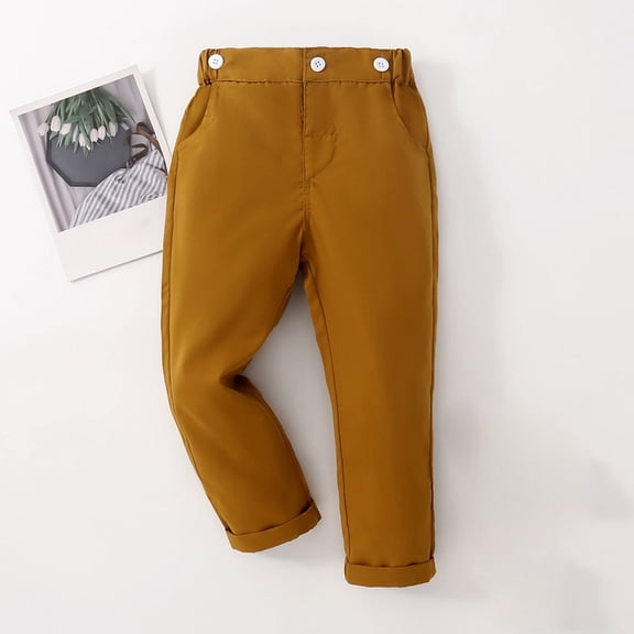 YUTK Toddler Kids Big Boy Fashion Cute Solid Color Stripe Casual School Uniform Suit Pants Trousers Brown
