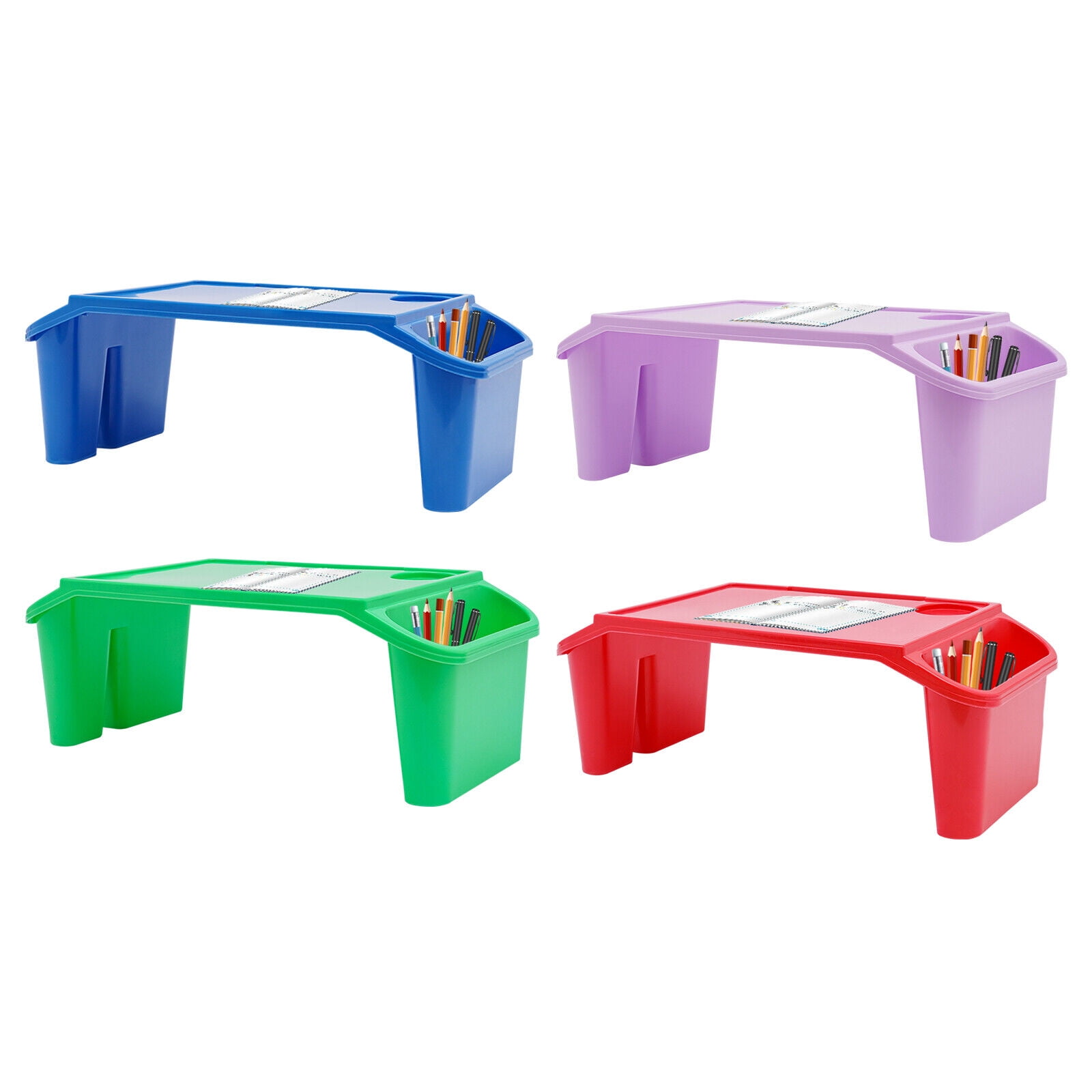 4 Pcs Set Kids Lap Desk Tray, Plastic Breakfast Laptop Trays with Side Pockets