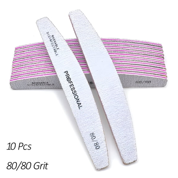 EXLEAF 5/10 Pcs 80/100 Grey Boat Nail File Strong Sandpaper 10pcs 80-80 Grit