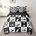 thumbnail image 2 of Feelyou Golf Lover Boy Bedding Comforter Set 7pcs, Sports Gaming Gamer King Bedding Sets, Black White Plaid Check Reversible Bed Sheets, Lightweight Room Decor, 2 of 8