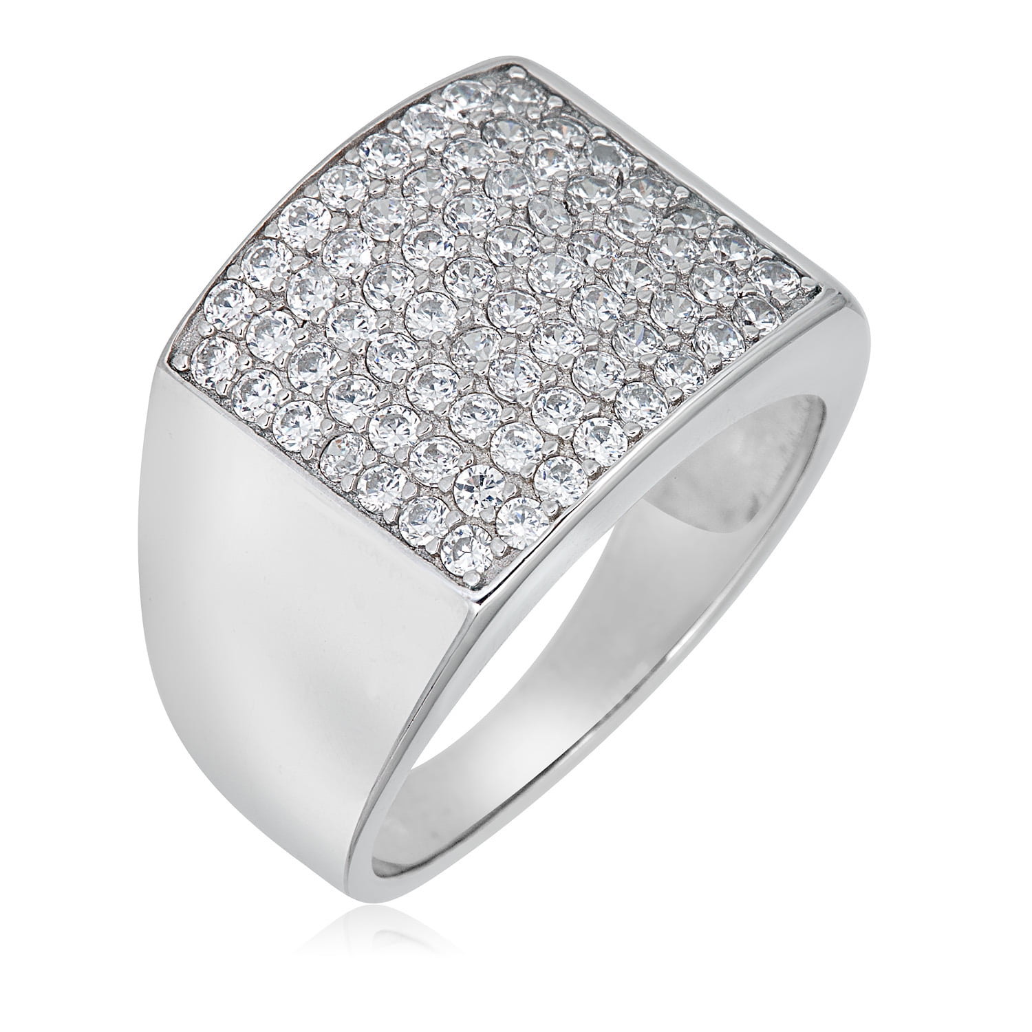 AVORA 925 Sterling Silver Simulated Diamond CZ Men's Square Cluster Ring - Size 10.5