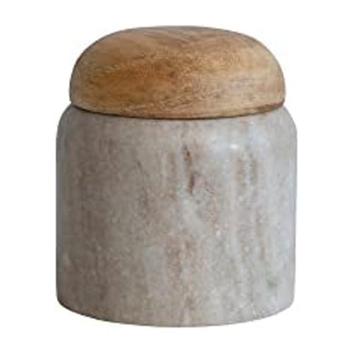 Creative Co-Op Modern Marble Wood Lid, Natural Canister