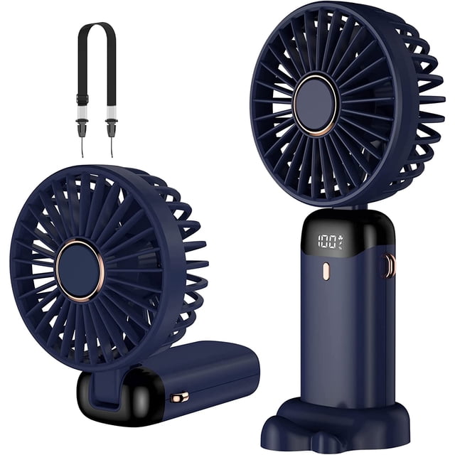 RV 1 ventilador de mano, mini ventilador portátil recargable por USB, ventilador de bolsillo pequeño de 5 velocidades con base para oficina, exterior, azul Rojo Verde