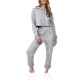 thumbnail image 1 of Chándal con capucha y cordón, manga larga, top corto, pantalones casuales, chándal para mujer, 1 of 6