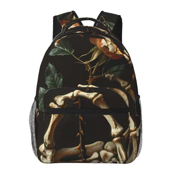 Tebeau Skeleton Hand Rose Butterfly Print Backpack for Women Men, Waterproof High School Bookbag, Lightweight Casual Travel Daypack,Middle School Bag Laptob Backpack-One Size