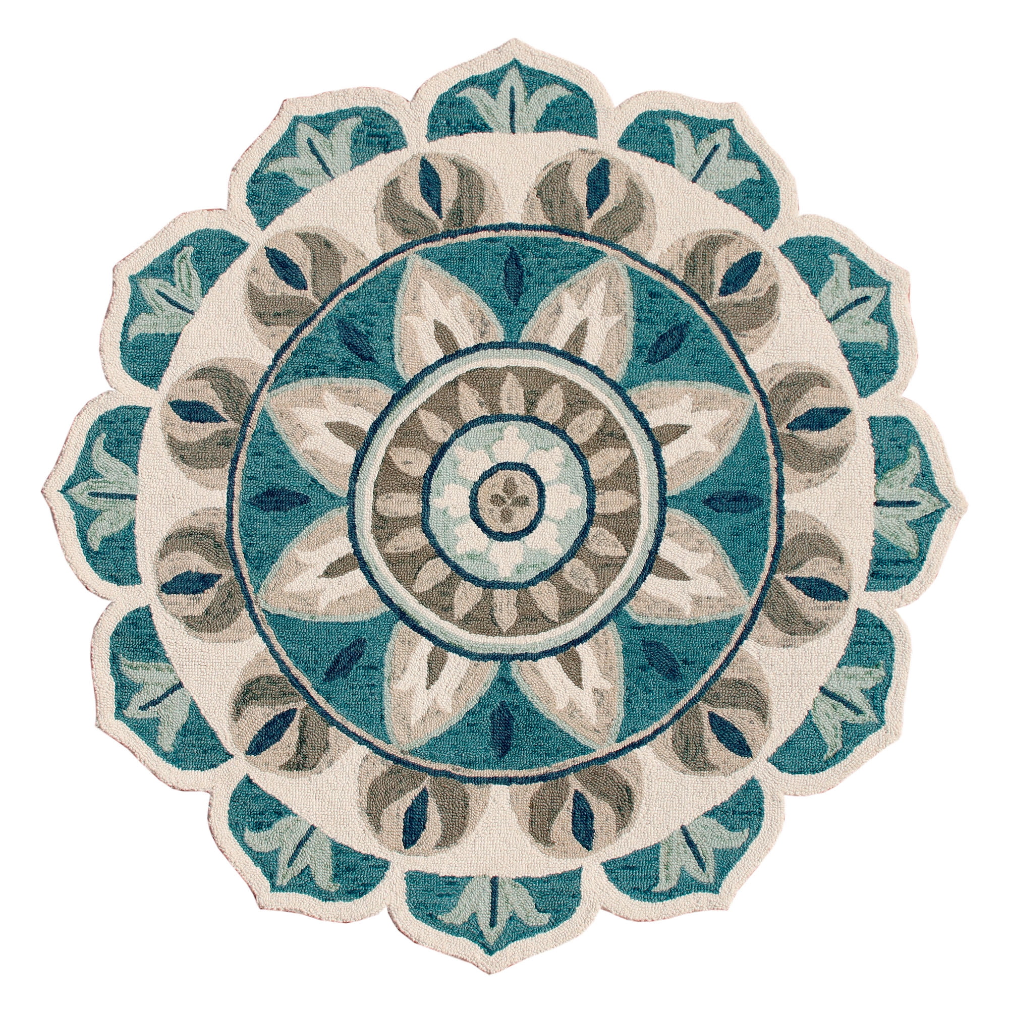 Ox Bay Evie 4' Round Aqua Blue/Gray Floral Medallion Indoor Area Rug
