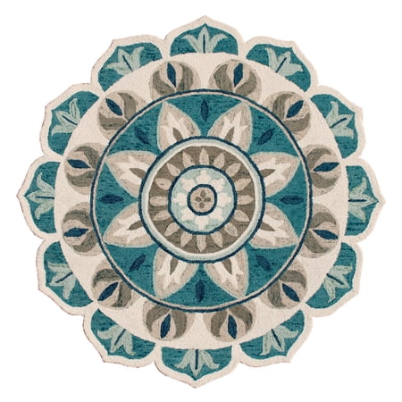 Ox Bay Evie 4 Round Aqua Blue/Gray Floral Medallion Indoor Area Rug