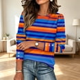 thumbnail image 4 of Women'S Striped Long Sleeve Crew Neck Sweatshirt Pullover Top Loose Fit Casual Fall Going-Out Lounge Outfits, 4 of 5