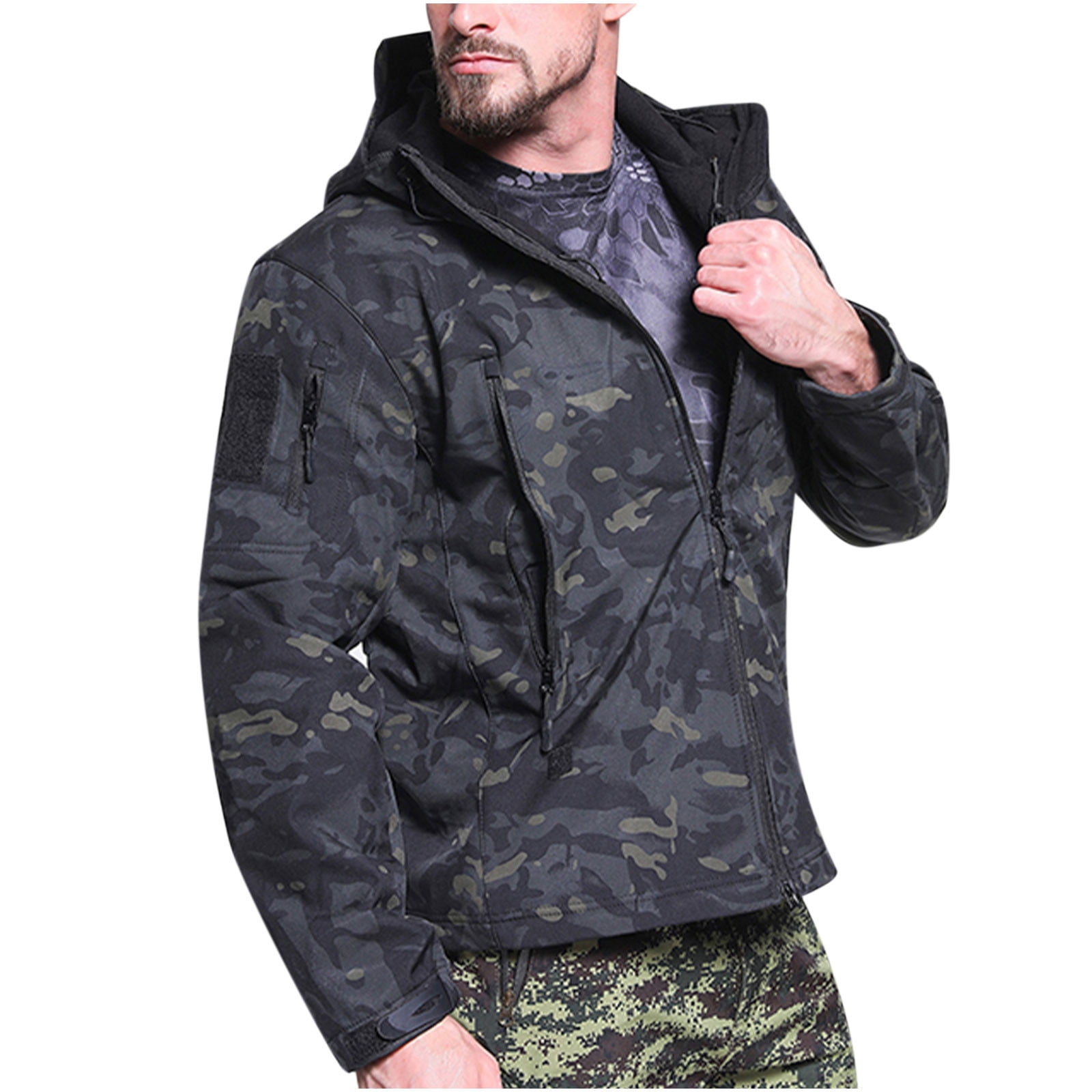 Mens Jacket Trench Coat Men Men's Warm Fleece Waterproof Shark Skin Soft  Shell Outdoor Jacket Camouflage Jean Jacket Clearance Black,XL 