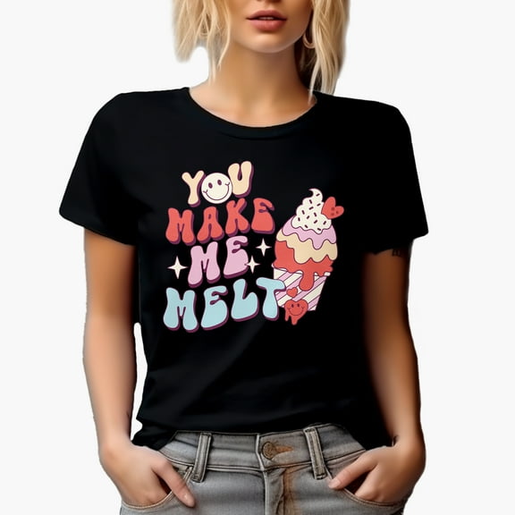Distressed You Make Me Melt, Retro Ice Cream Valentine's Day Gift, Black T-Shirt, Small