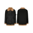 thumbnail image 2 of FOCUSNORM Men's Zip Up Leather Jacket Woolen Fleece Long Sleeve Contrast Color Pockets Lapel Neck Casual Coat, 2 of 6