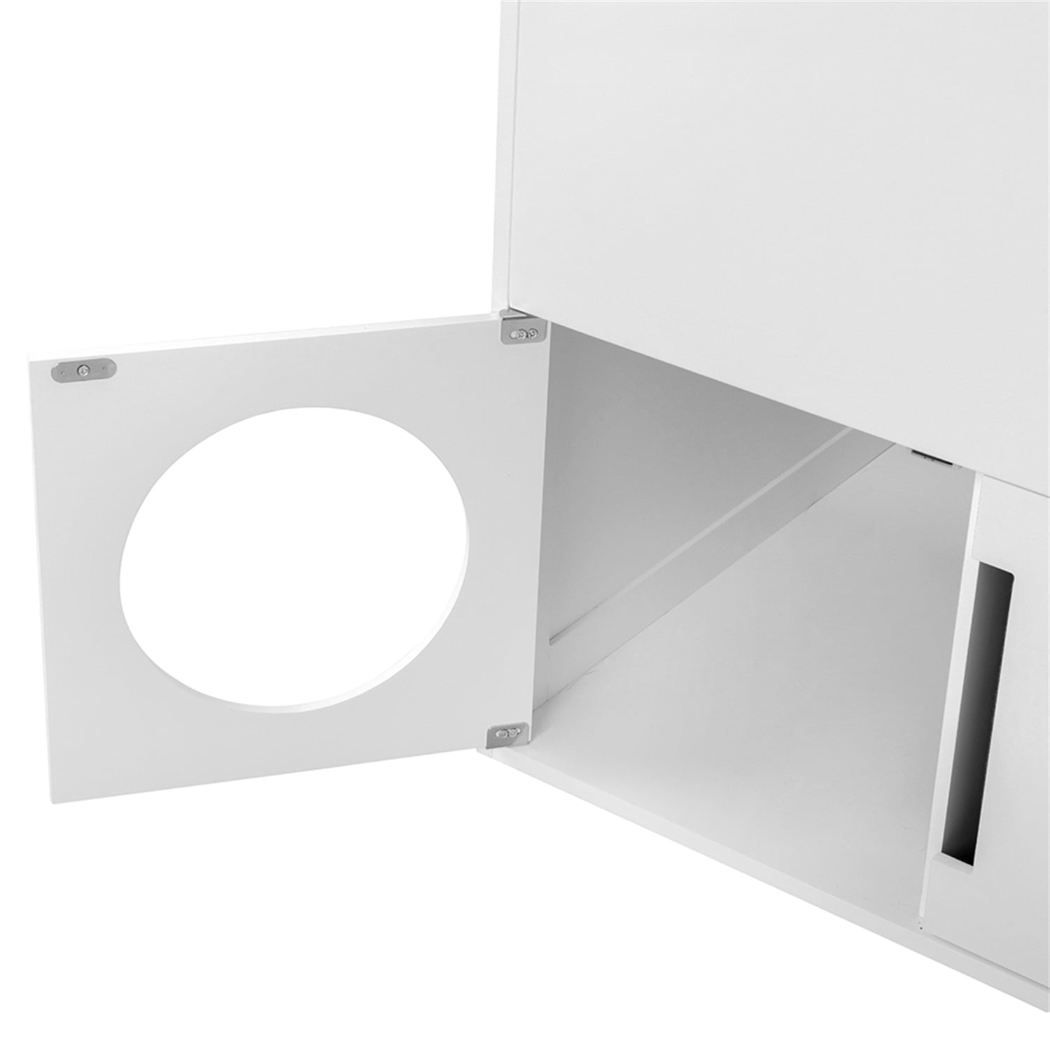 Pefilos 2-Tier Functional Wood Cat Washroom Litter Box Cover, Cat Litter Cabinet for Indoor with Multiple Vents, Cat Toilet Round Entrance, Openable Door, White Pefilos 2-Tier Functional Wood Cat Washroom Litter Box Cover, Cat Litter Cabinet for Indoor with Multiple Vents, Cat Toilet Round Entrance, Openable Door, White