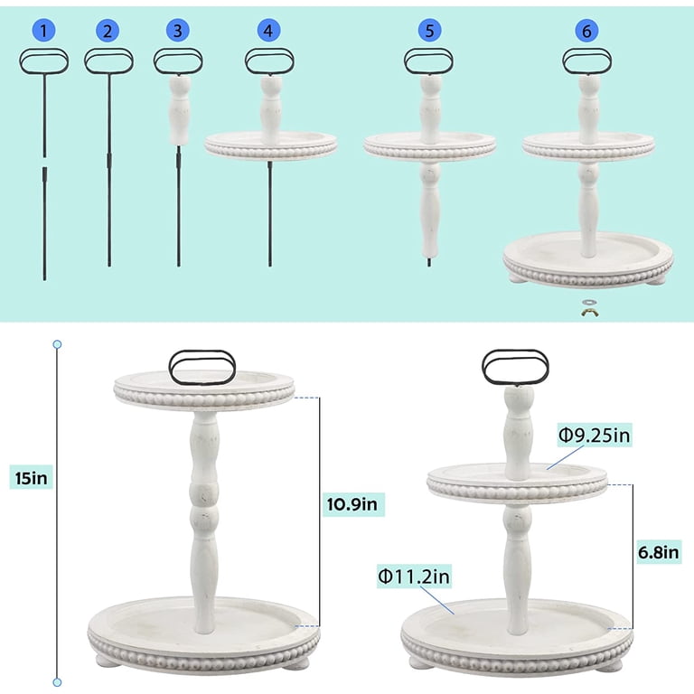 Urban Deco Two-Tier Round Wooden Tray, White photo 2