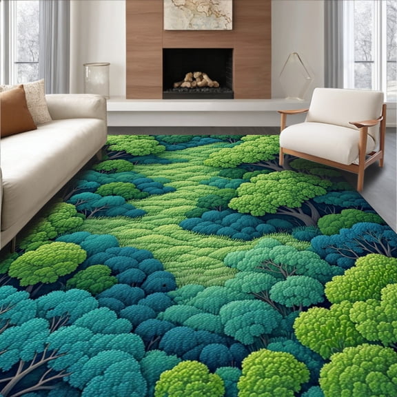 Flatwoven High Traffic Area Rug, Modern Rainbow Jute, Non Slip, Stain Resistant, Washable Area Rugs for Living Room, Bedroom(Green, 4X6)